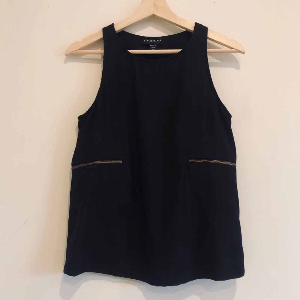Revolve Stylestalker Black Tank Faux Zipper Top